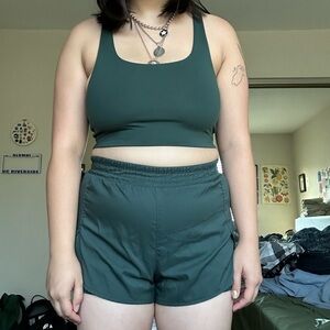 Girlfriend Collective moss green paloma bra & trail short